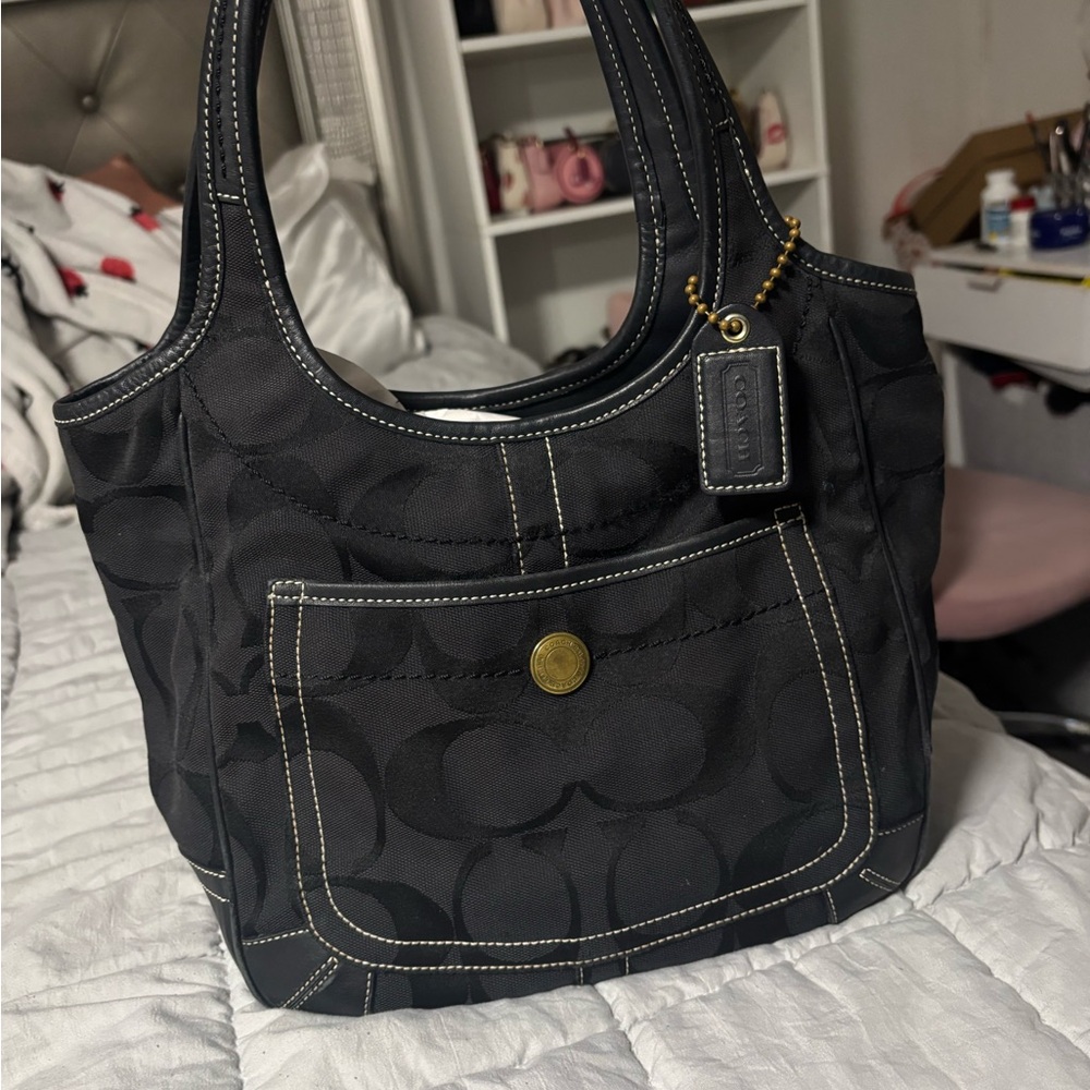 Coach Black Shoulder Bag with Gold Accents